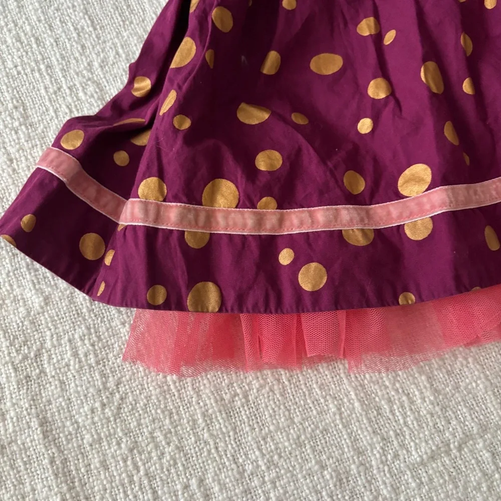 Matilda Jane Girls Purple Gold Polka Dot Tulle Hem Dress Size 6